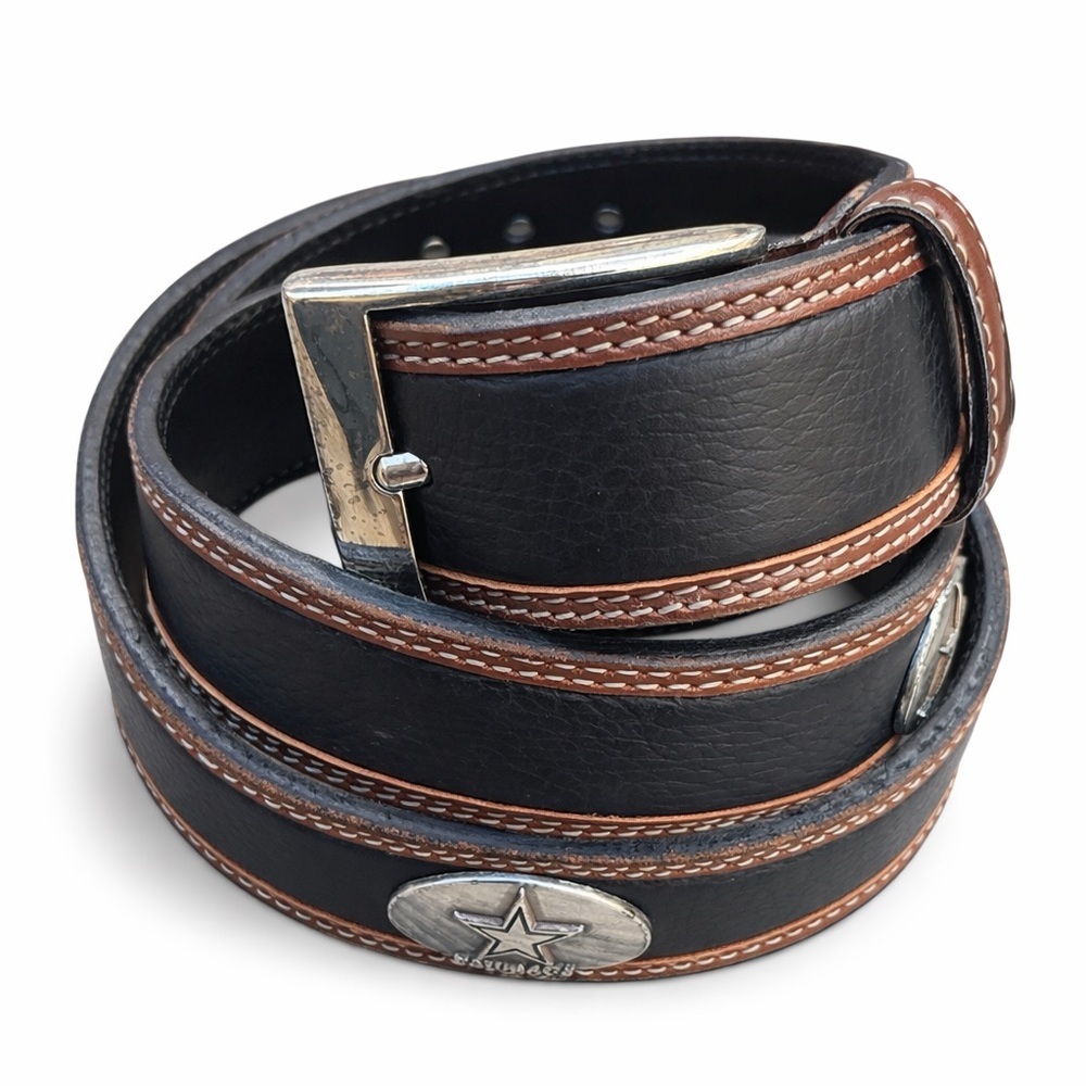 Dallas Cowboys Leather Belt NFL Western Style Concho Logo Black Brown size 38